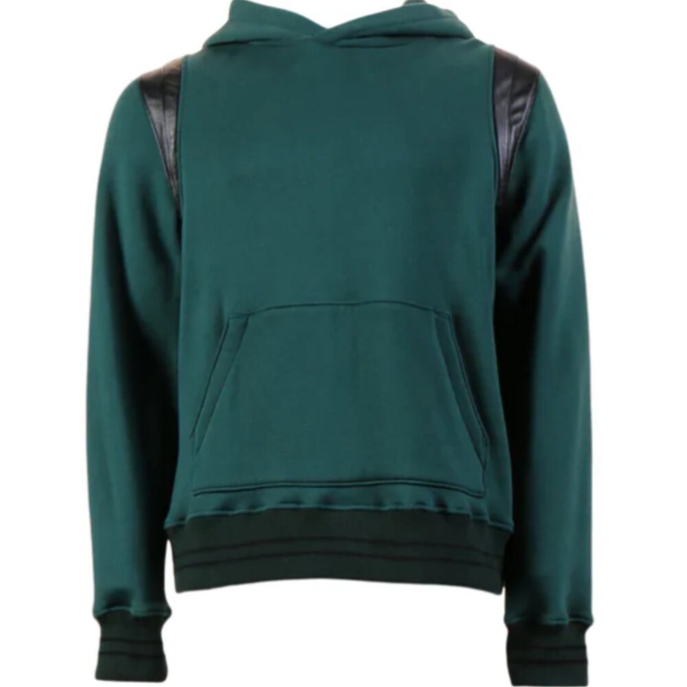 Amiri Varsity Leather Appliqué Hoodie Small Oversized Green Black Luxury